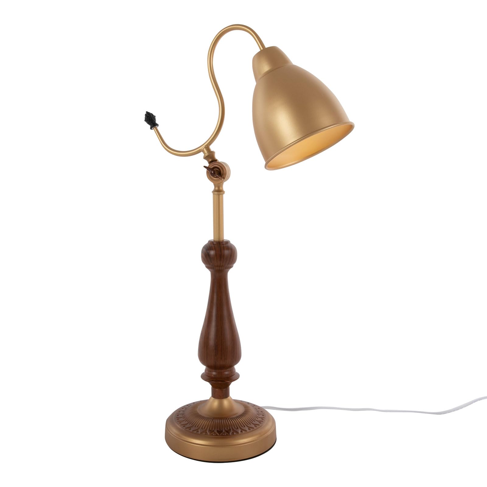 WooDerson Lampada da tavolo vintage oro, lampada da tavolo con cavo, cavo di alimentazione da 1,5 m, superficie illuminata 5 m², lampada da lavoro per studio, soggiorno, caffetteria