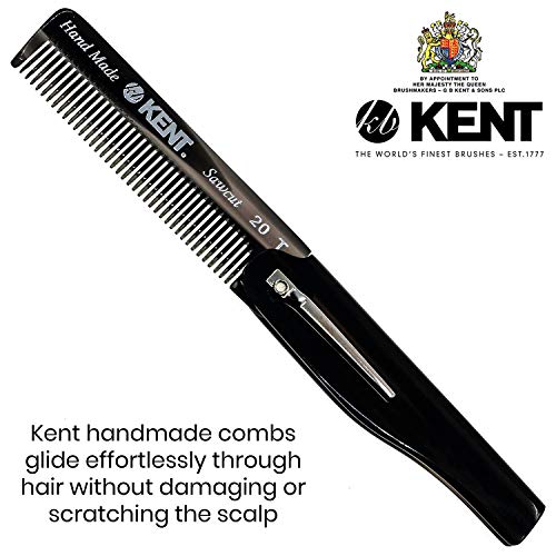 Kent 20T Black Graphite Handmade Folding Pocket Comb For Men, Fine Tooth Hair Comb Straightener For Everyday Grooming Styling Hair, Beard Or Mustache, Use Dry Or With Balms, Saw Cut, Made In England #TOP4