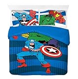 Jay Franco Marvel Avengers Duvet Cover Set – Kids Super Soft Bedding with Pillowcase, COVER ONLY Comforter Not Included, Iron Man, Hulk, Captain America, Blue, 3 Piece Double