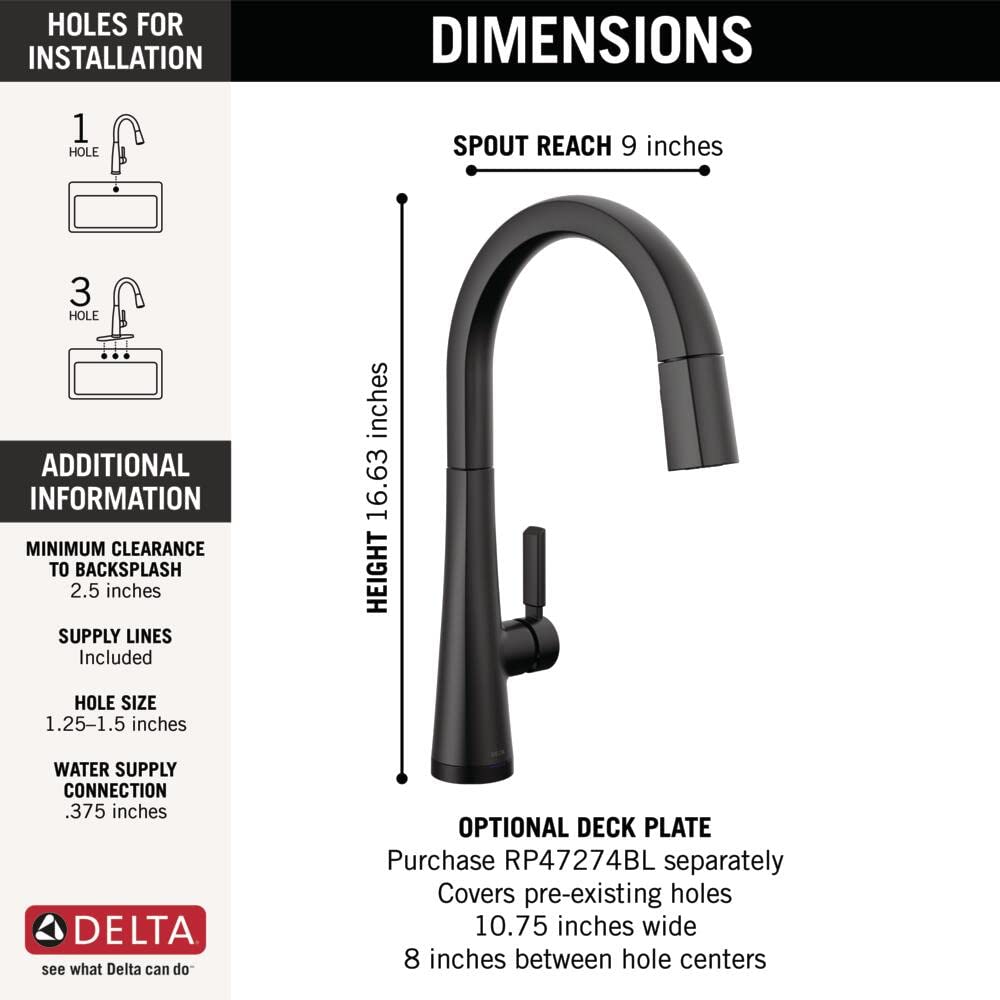 Delta Faucet 9191T-BL-DST Monrovia - Grifo de cocina, negro mate