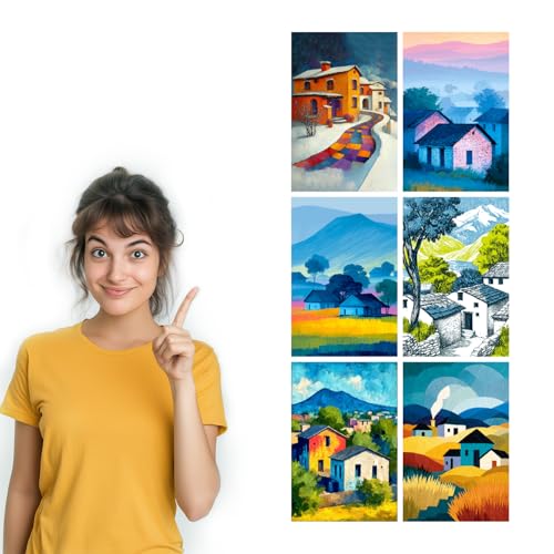 Image of SiddArtify Colorful Village Wall Art Prints Set - Impressionist Home Decor Poster for Living Room Bedroom Office - 8x12 inch Board Pack of 6