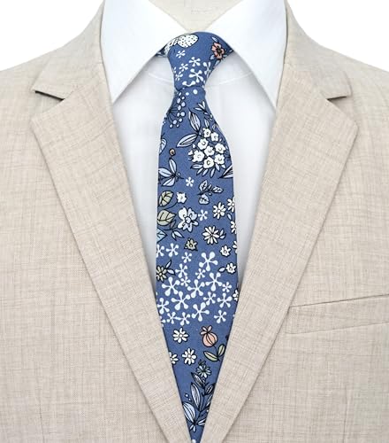 Image of BELLUNO Men's Cotton Floral Skinny Tie, 2.5 inch Width, with Gift Box