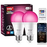 YHW Smart LED Light Bulb, UL Listed, Work with Alexa&Google, WiFi+Bluetooth+RF Remote, 9W E26 RGB Color Changing Light Bulb Sync Music for Bedroom,Home Decorate(2 Pack)