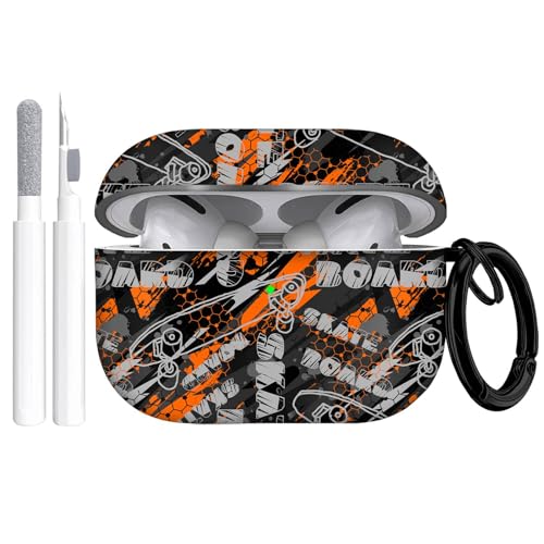 Gedicht for Airpods Pro Case, Cute Cool Skateboard Pattern TPU Soft Cases for Airpods Pro Case 1st Gen, Shockproof for Airpods Pro 2019 Case Men Women with Cleaner Kit & Keychain, Orange