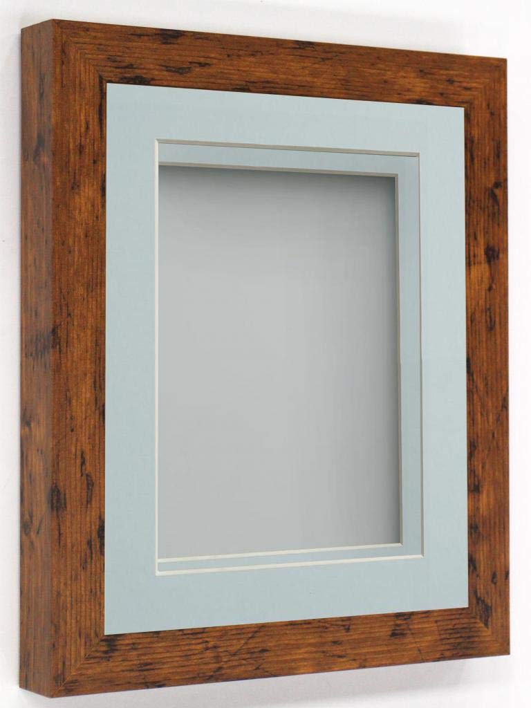 Rickman Box Frame Rustic with Light Blue Mount, 12x10 for 6x4 inch