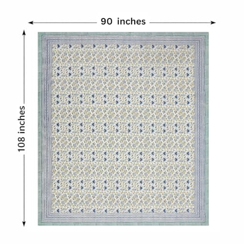 Image of ElanorHomes 240 TC Cotton Double King Size Bedsheet | Ultra-Soft & Skin-Safe | Breathable Summer Comfort | 93x108 inches with 2 Pillow Covers (Blue Shalimar Jaal)