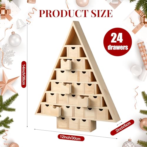 Suzile Calendário do advento de madeira de árvore de Natal 36 x 30 x 5 cm com 24 gavetas vazias remo