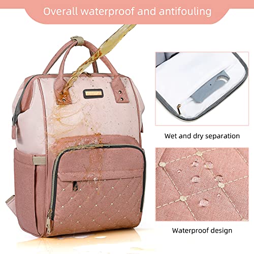 Image of Diaper Bag Backpack, Diaper Bags for Baby Girls Boys, Baby Bags for Moms Dads, Nappy Changing Bag with Insulated Pockets,Multi-functional Waterproof Backpack with Stroller straps -Pink light pink
