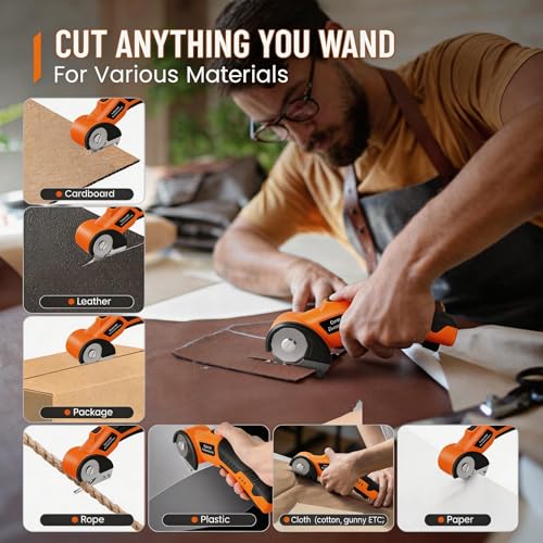 Image of Electric Scissors, Cardboard Cutter, With LED Light, High-Efficiency Brushless Motor, 2000mAh Battery, Tungsten Steel Blade, Suitable for Cloth, Cardboard, Carpet Wire Rope Cutters Orange