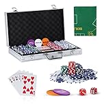 EPROSMIN Texas Holdem Poker Set, 300 Piece Set in Aluminium Case with 11.5g Heavyweight Chips, 1 double-sided reversible Flet Mat, 2 Decks Playing Cards, 5 Dice, Dealer, Big Small Blind Button