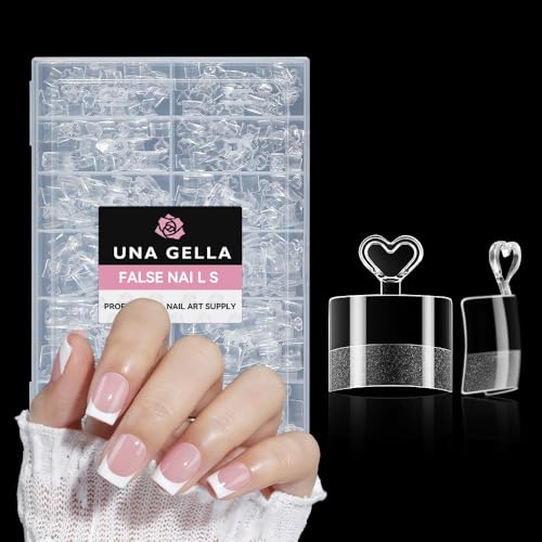 UNA GELLA Short Square Gel Nail Tips Half Cover 504PCS Pre-buff Acrylic Nail Tips Square Clear False Fake Nails No C Curve DIY French Style Nail Extentions Art Salon 12 Sizes