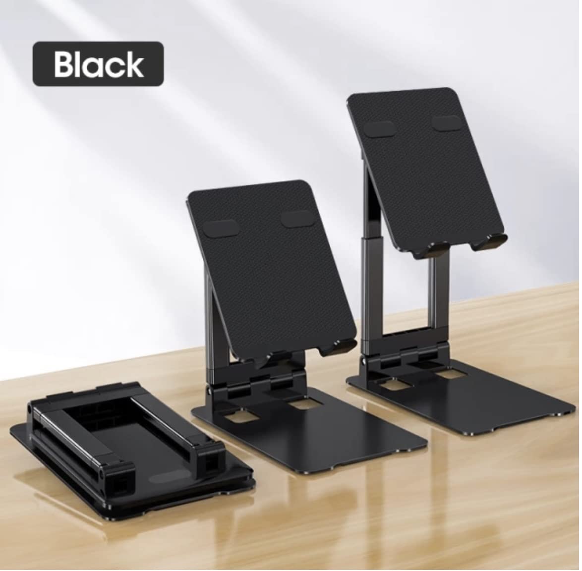FKU Adjustable Desk Tablet Stand Holder Portable iPad Stand for Foldable Desktop Holder Stands Telescopic Monitor Mount Super Sturdy Metal Compatible for Mini Laptop, Phone, iPad Pro. Black 17 51bRHACQmdL. SL1174
