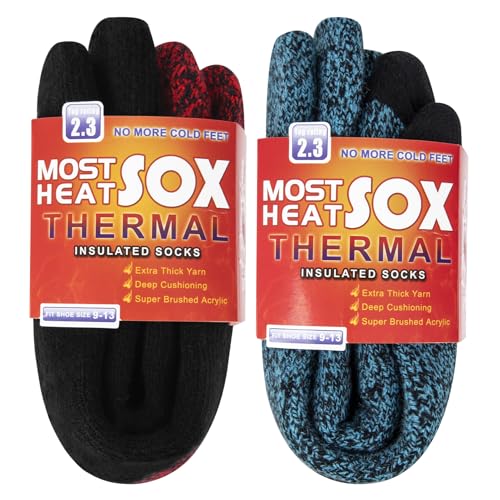 Thermal Socks for Men, Winter Warm Socks Womens for Cold Weather, Outdoor Sports, A1-blue (2 Pairs)