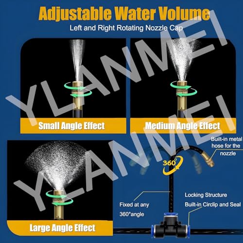 Automatic 360° Adjustable Irrigation System Kit with Timer, Fogging Sprinkler for Outdoor Garden, Lawn, Yard, Greenhouse - 20m/65.6ft Drip Watering Solution