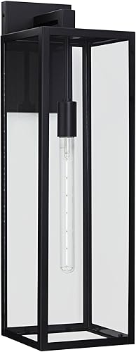 Miniatura 2 de John Timberland Titan - Lámpara de pared industrial moderna para exteriores, color negro místico, paneles de vidrio transparente de 27 pulgadas para