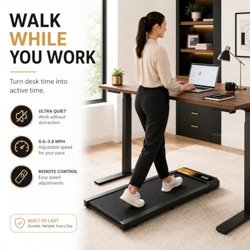 Image of Walking Pad Treadmill, 8% Incline Under Desk Treadmill for Home Office | Quiet 2.5HP motor, 265 lb capacity, 0.6-4 MPH speed, 15 x 35.4 in belt, compact for small spaces