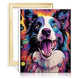 LiHEQING Peinture à l'huile border collie peinture par numéro adultes avec 3 pinceaux et peintures acryliques maison Art déco artisanat sans cadre (40x50 cm)
