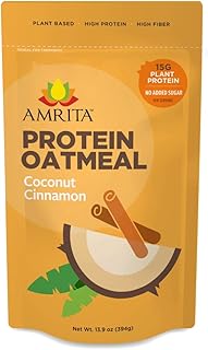 Amrita Coconut Cinnamon Overnight Protein Oats (14oz) | High Fiber, No Added Sugar Oatmeal, Breakfast Cereal, Protein Shak...