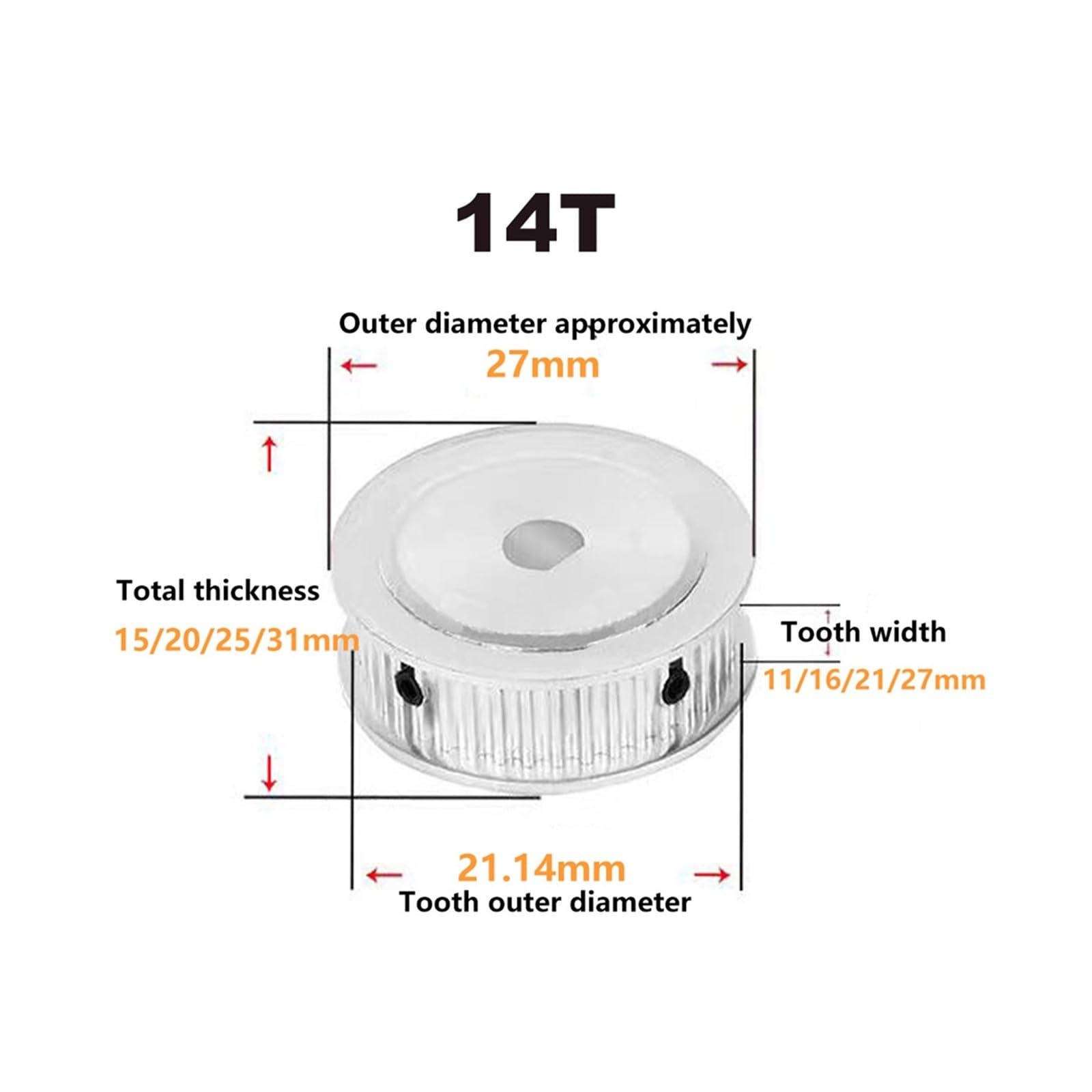 1 pz D-foro HTD 5M Puleggia dentata 12T/14T/15T/16T/17T/18T/19T/20denti 5x4.5mm ~ 15x14mm Ruota motrice sincrona 25mm(Bore 6x5mm,19T)