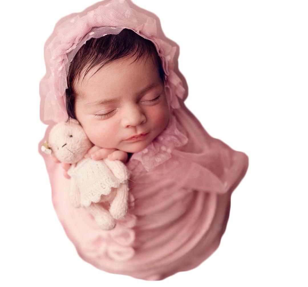 Zeroest Newborn Photo Props Hat Blanket Photography for Babies Cloth Wrap Hats Set Baby Boy Girl Photo Shoot Outfits (Baby Pink)