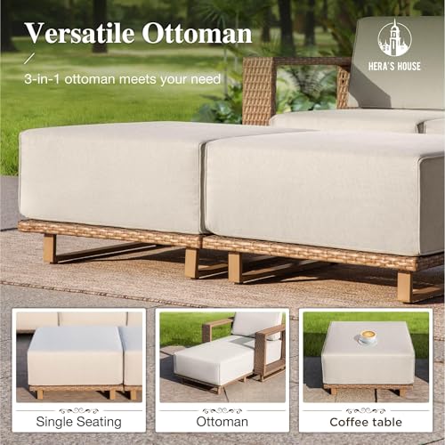Image of HERA'S HOUSE Patio Sectional Furniture Set with 10 inch Thick Cushions, Outdoor Modular Couch Sofa Set, 9 Seats Yellow Rattan Conversation Sets for Deck Yard Lawn