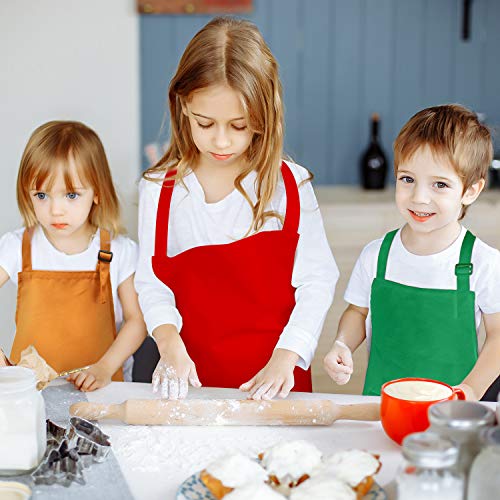 Yaomiao 4 Pieces Kids Apron with Pocket Children Adjustable Chef Apron for Cooking Baking Painting (Green, Orange, Red, Blue M for 7-13 Age)