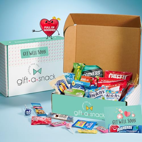 Image of Gift A Snack - Get Well Soon Snack Box Variety Pack Care Package + Greeting Card (60 Count) Feel Better Sweet Treats Gift Basket, Candies Chips Crackers Bars - Office Food Assortments