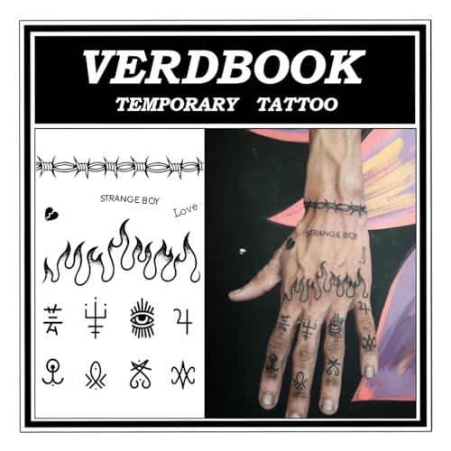Semi Permanent Tattoos, 2 Sheets Temporary Tattoo Kit with Realistic Body Stickers, Long Lasting 1-2 Weeks, Fake Tattoo for Women Men Adult, Waterproof & Non-Reflective, Flame Pattern