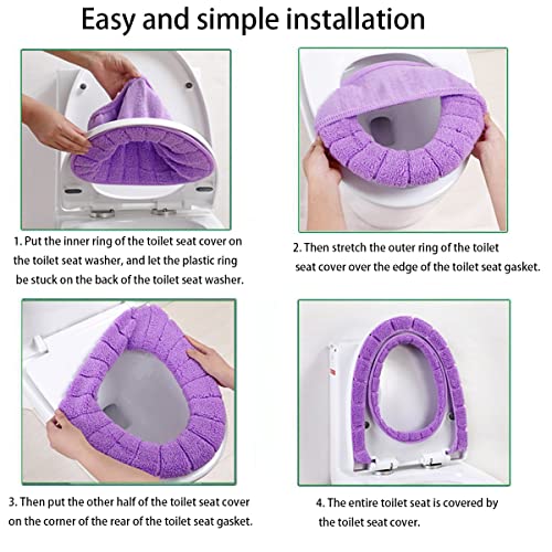 Duories Toilettensitzbezug Toilettensitzauflagen WC-Sitz Cover Pads Wärmer Weich Dicker Waschbar Toilettensitzkissen mit Griff Toilettenmatte Toilettensitzabdeckung Zubehör für Badezimmer,4er-Set B – Bild 6