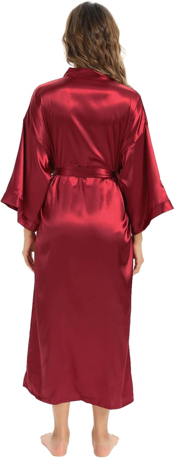 Women's Soft Long Satin Robes Long Silk Robes Full Length Robes Kimonos Silky Bath Robe Dressing Gowns - Image 6