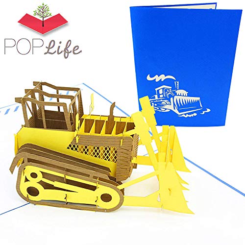 PopLife Cards Bulldozer Biglietto augurale pop up 3d per tutte le occasioni - appassionati di macchinari, strumenti di costruzione, bomboniere - pieghe piatte, perfetto per la spedizione - compleanno