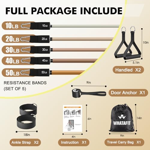 Image of WHATAFIT Resistance Bands, Exercise Bands,Resistance Bands for Working Out, Work Out Bands with Handles for Men and Women Fitness, Strength Training Home Gym Equipment