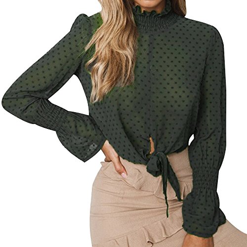 Blouse for Women Long Sleeve Kimloog Women Chiffon Floral Flare Sleeve Short Bow Shirt Dot Top Blouse Crop GN/2XL [video game] [video game]