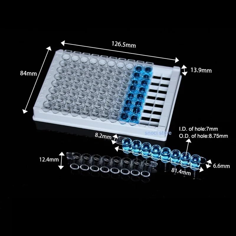 96 Holes Elisa Plate for Lab Equipment Well Culture Plate Tissue Culture Tool，polystyrene Detachable sterile Packing 5Pcs/Pack(Transparent-5set)