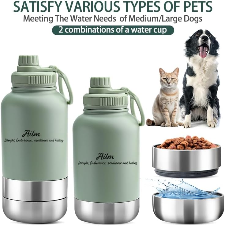 Miniatura 3 de Comedero para mascotas de viaje, dispensador de botellas de agua y alimentos 3 en 1 (salvia)