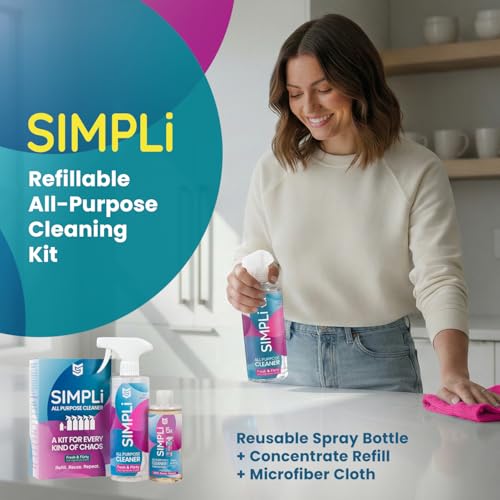 Image of SIMPLi All Purpose Cleaner Starter Kit - Multipurpose Cleaner Concentrate Refill 8.45 fl oz Makes 85 fl oz + Reusable Spray Bottle 17 fl oz - Surface Cleaner for Kitchen, Bathroom, Glass, Floor