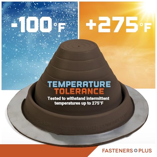 Image of Fasteners Plus #3 Round EPDM Metal Roof Pipe Flashing Boot (Fits 1 /4 inch - 5 inch Pipe OD), Brown