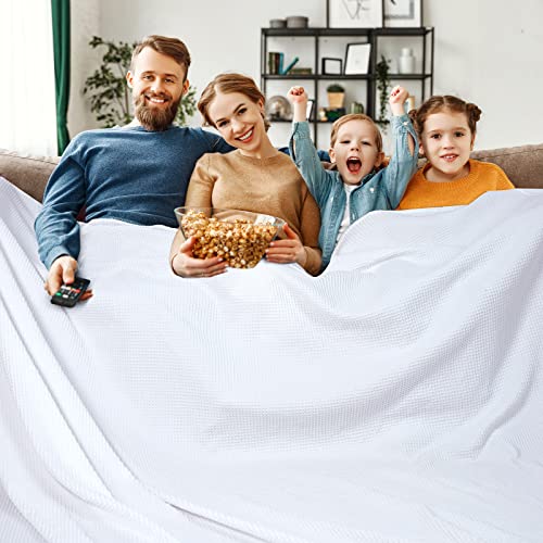 Image of PHF Pre-Washed Cotton Waffle Weave Family Blanket,Oversized King Size 120 inchx 120 inch-Snag Proof Lightweight Breathable, 10'x 10' Huge Extra Large Big-Elegant Aesthetic Home Decoration Gift-White