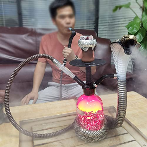 chenmu Wasserpfeife Dekorationen - Schlange und Schädel Statuen Shisha Set mit LED Licht, 4 Schlangenkopf Schlauch…