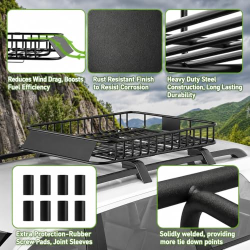 Roof Rack Carrier Basket 51" X 36" X 5" Universal Rooftop Cargo Basket - 200LB Capacity with 15 Cu.Ft Waterproof Bag, Heavy Duty Roof Rack for SUV/Truck/Van Cargo Carrier, Corrosion-Resistant Steel by KAHLHAK - Image 5