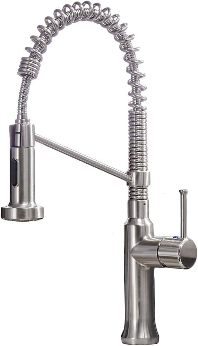 SHACO Modern Free Lead Pull Down Sprayer Spring Kitchen Faucet, Single Handle Brushed Nickel Kitchen Sink Faucet