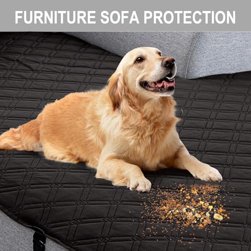 Image of Genina L Shape Couch Cover, Sectional Couch Chaise Covers, Waterproof Washable Sofa Covers for Left L Shape Chaise Lounge, Anti-Slip Sofa Slipcovers for Dogs Cats Pet Friendly(Black)