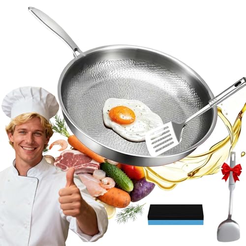 Sfbnjr Titanex Poele en Titane Pur Martelé – Poêle à Frire Antiadhésive sans Revêtement pour Cuisine Saine, Poêle Titane Pro à Induction, Épaisse et...