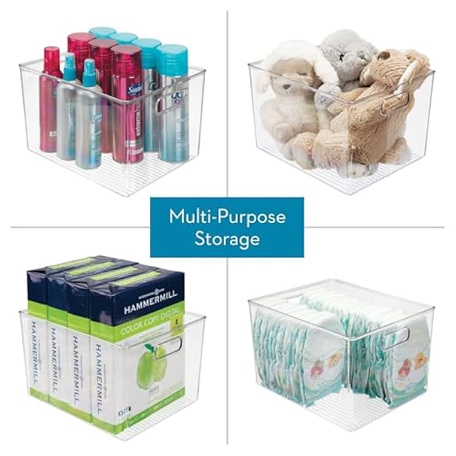 iDesign Plastic Stackable Kitchen Organizer Bin with Easy to Grip Integrated Handles for Kitchen, Fridge, Freezer, Pantry and Cabinet Organization, The Linus Collection ¨C 12 x 5 x 7.75, Clear