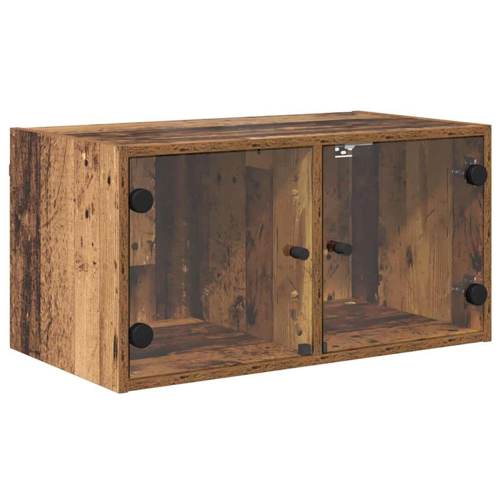 2er Set Wandschränke Altholz Optik, 68x37x35 cm Hängeschrank mit Glastüren, Holzwerkstoff, für Wohnzimmer und Büro