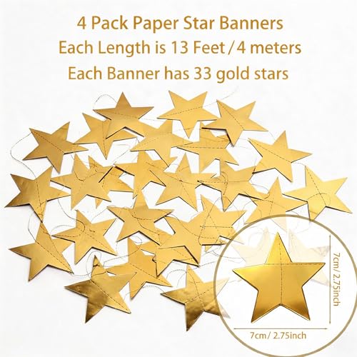 Image of Happy Birthday Decorations - Gold Star Garland Banner Party Decor | Star Streamers Hanging Banner Twinkle Backdrop for Engagement Christmas Decorations New Years Decorations 2027