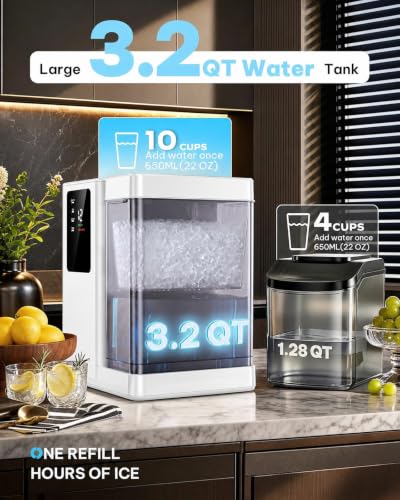 Image of Silonn Nugget Ice Maker Countertop, 3L Detachable Water Tank & 44Lbs /Day, Self-Cleaning Pebble Ice Machine with Smart Timer, Premium Chewable Sonic Ice for Home Bar & Office, White