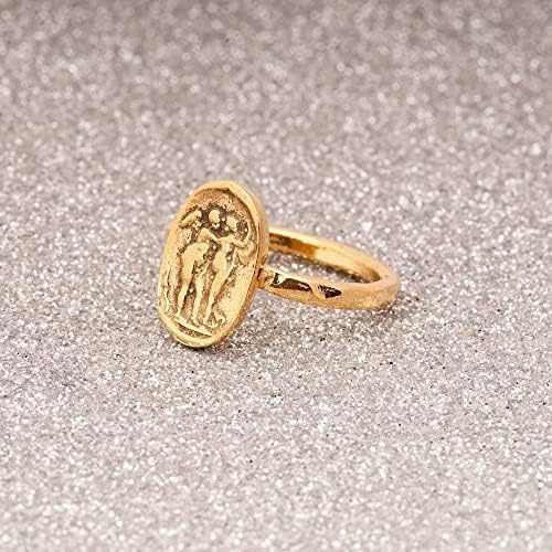 Anello con moneta d'angelo, anello con moneta romana antica, anello con moneta con sigillo. Anello in argento greco antico placcato oro 24 carati.