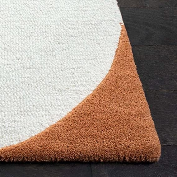 Hand-Tufted Wool Area Rug High-Low Geometric Pattern, Soft Contemporary Rugs for Living Room, Bedroom Nursery & Home Office 8 x 12 Ft Ivory & Brown