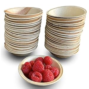 Raj Disposable Palm Leaf Bowls (50 Count, 4″ Bowls) Strong Bowls Like Bamboo Party Bowls – Decorative Compostable Tableware for Lunch, Dinner, Birthday, Outdoor, BBQ, Picnic, Parties